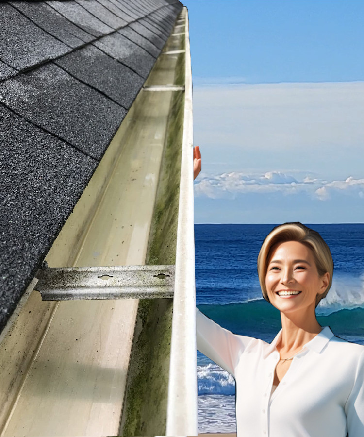 A woman is happy with her freshly gutter cleaning prices in Canberra